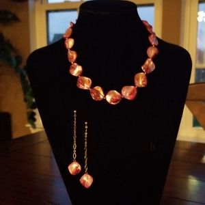 Shell beads necklace and earrings set